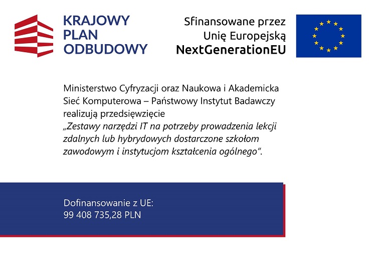 Plakat przedsięwzięcia „Zestawy narzędzi IT na potrzeby prowadzenia lekcji zdalnych lub hybrydowych”